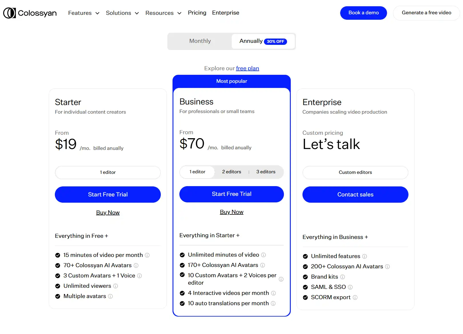 Colossyan Pricing