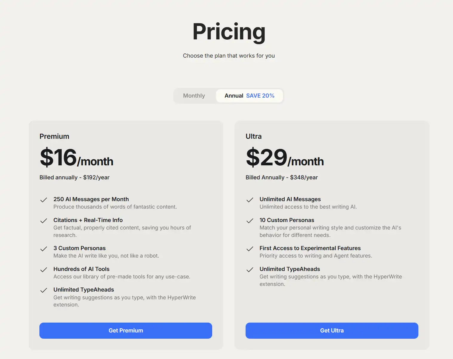 HyperWrite Pricing