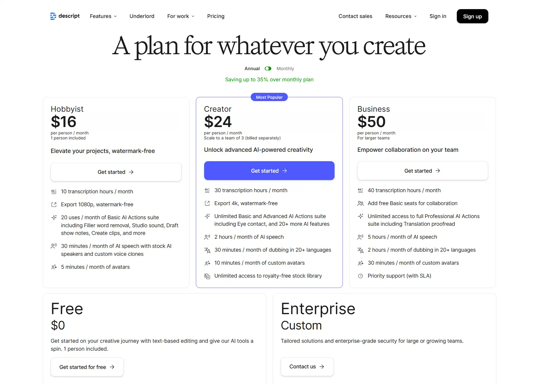 Descript Overdub Annual Pricing