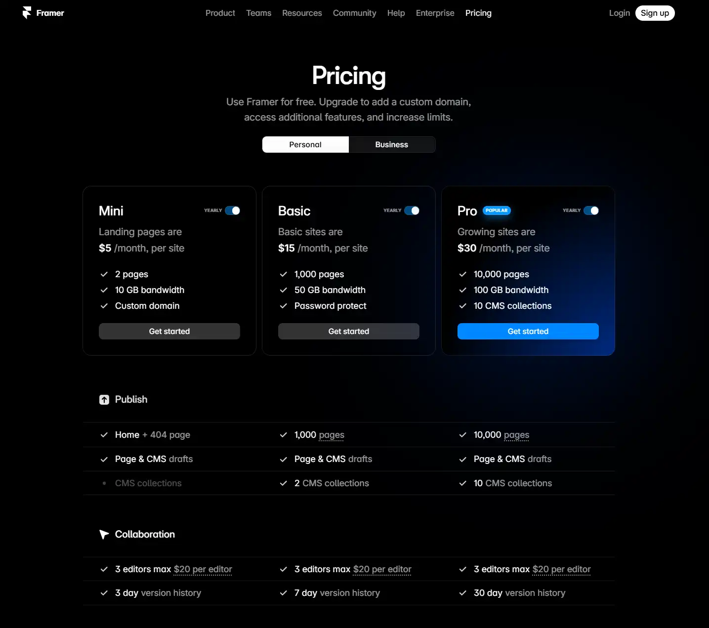 Framer Personal Pricing